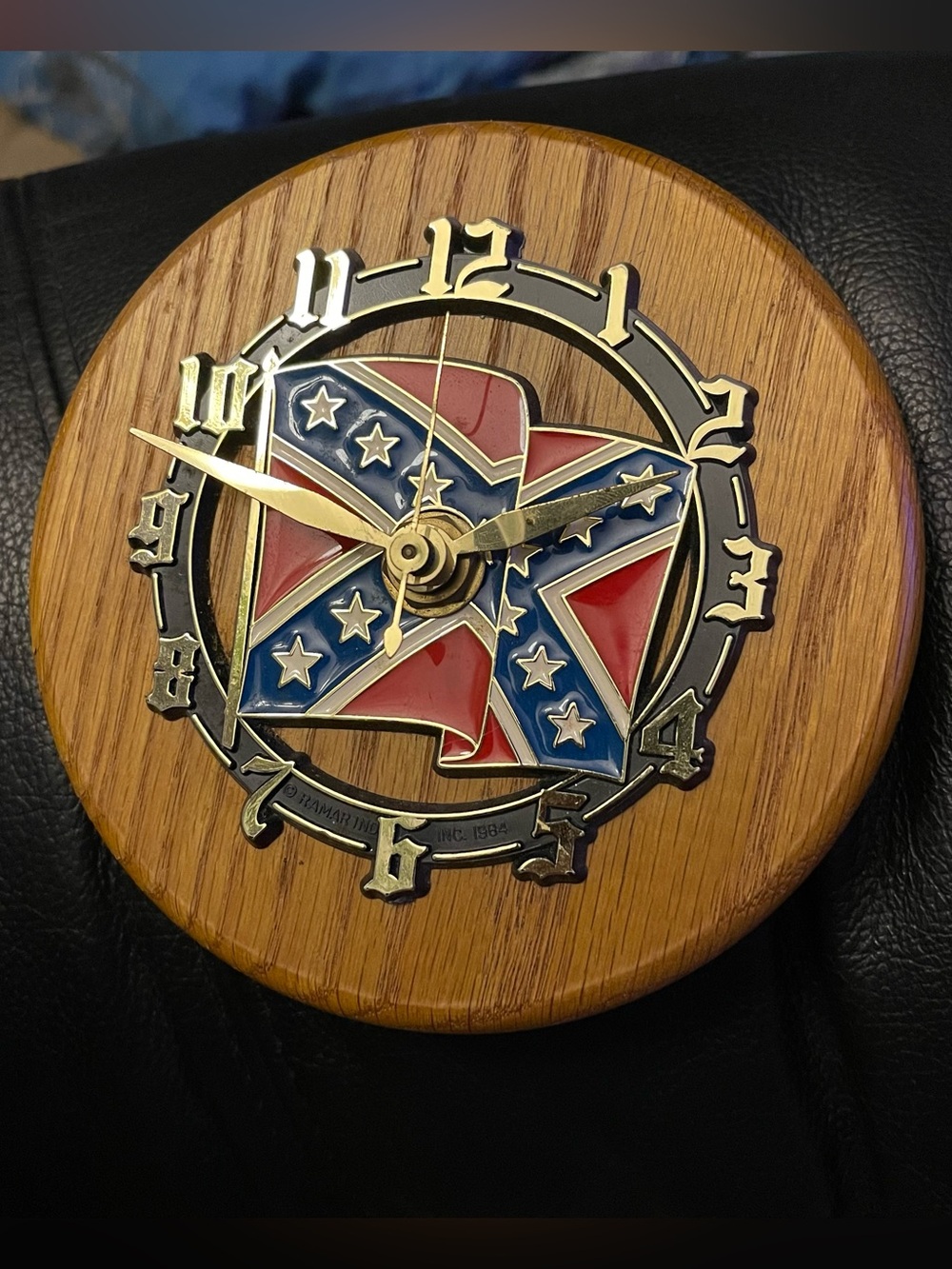 Vintage 1980s South Flag Wall Clock Man Cave Bar Wooden 5” Rare USA